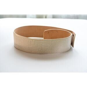MaxMara Leather Belt Wide Beige Ivory Animal Print Size Small